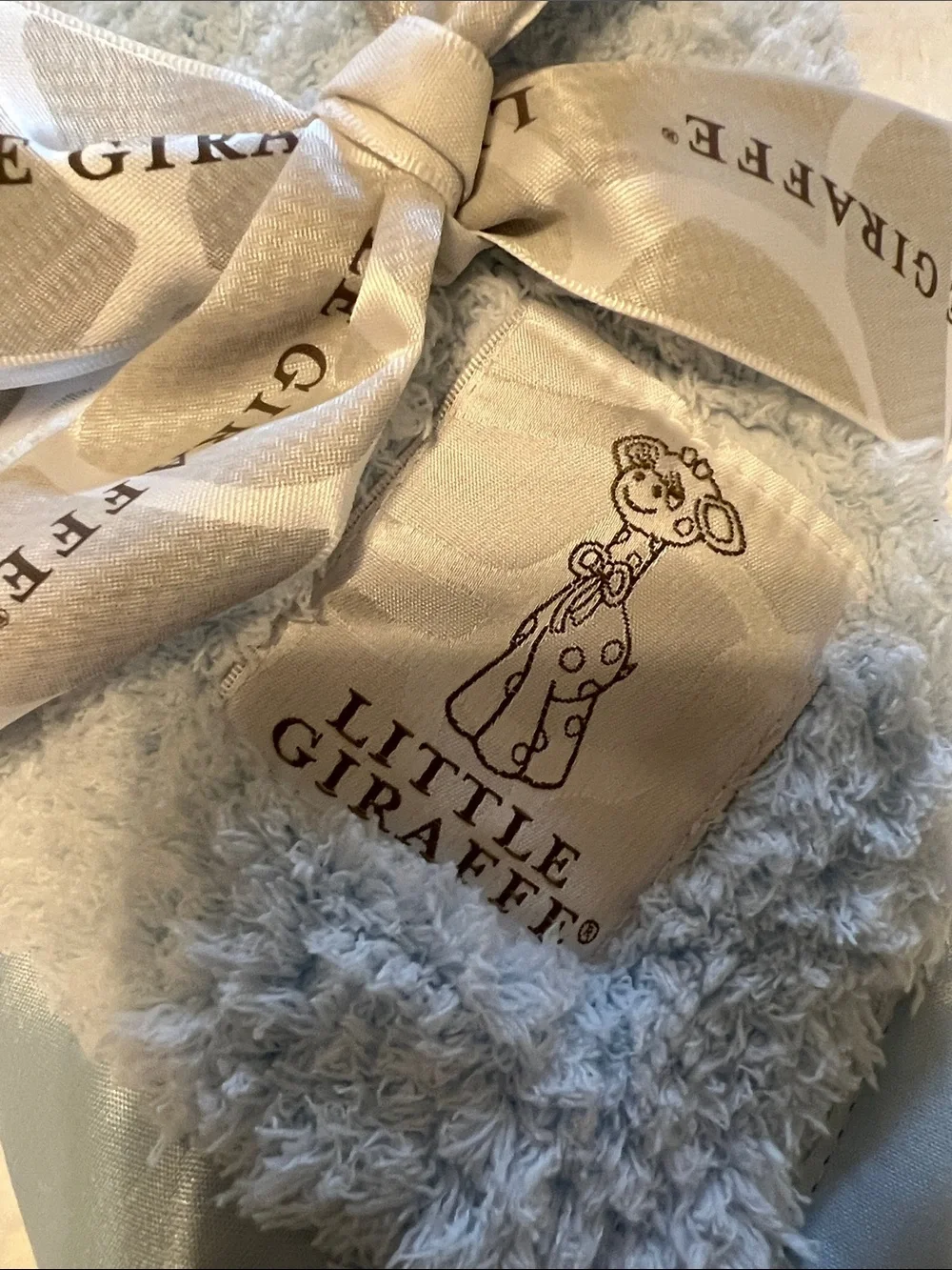 Little Giraffe Light Blue Chenille Baby Mini Blanket